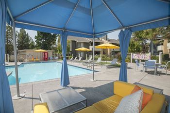 Pool with cabana l The Edge Apartments in Davis, CA